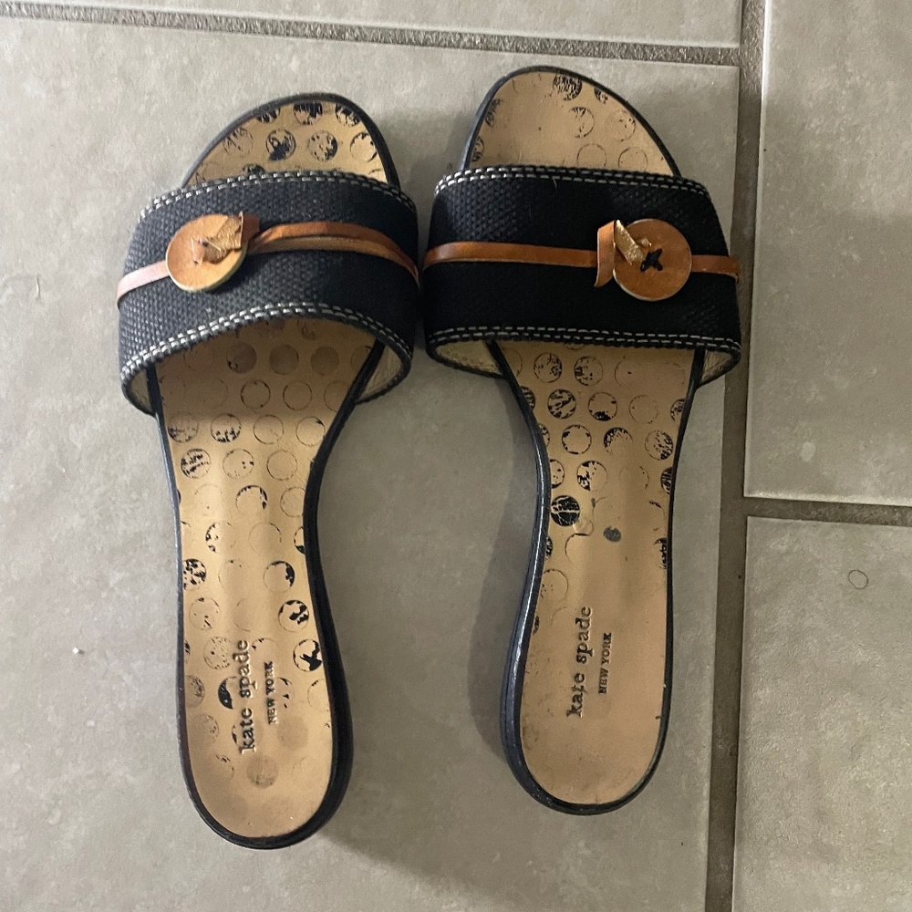 kate spade toby canvas black button slides